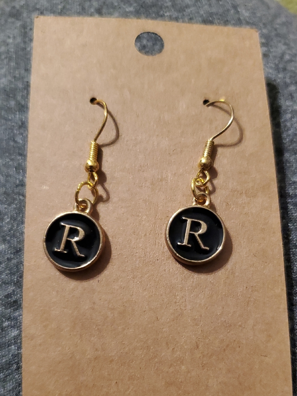 7/$10 R Initial Earrings, New - Picture 2 of 2